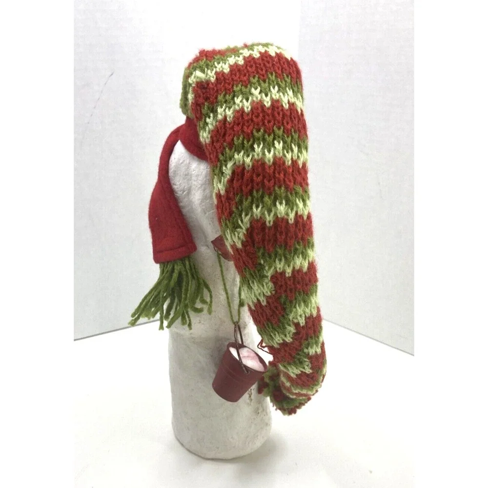 Rare Snowman With Long Knit Hat‎ Quirky Unique Whimsical Figurine 11.5